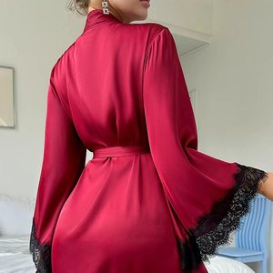Nouvelle Robe de Chambre en Satin de Haute Qualité, Couleur Unie, avec Dentelle, Vente en Gros pour Femme - Product Image 2