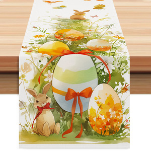 Paasei Konijntje Gezichtsloze Man Woondecoratie Linnen Feest Festival Sfeer Creatief bedrukt tafelkleed Tafelvlag - Product Image 2