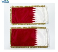 Drapeau de table miniature personnalisé, petits drapeaux de bureau avec support en métal, drapeau national du Qatar avec frange