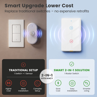 Interruptor Inteligente Tuya con Radar 10G, Panel de Vidrio Curvo 2.5D, Detección de Presencia Humana, Encendido/Apagado Automático, Compatible con Voz Universal, Alexa y Google