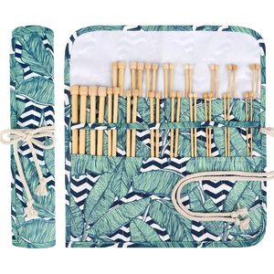 Indskill 18 Pairs Bamboo Knitting Needles <b>Set</b> - 10 Inches Wooden Knitting Needles Single Point with Roll Bag - Portable - Product Image 1