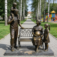 Sculpture en bronze sur mesure grandeur nature, statue de père et de fils en bronze, statue de jardin en bronze coulé