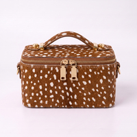 Trousse de Maquillage Portable en Cuir Imprimé Poil de Vache LZ OEM ODM pour Femme avec Double Fermeture Éclair