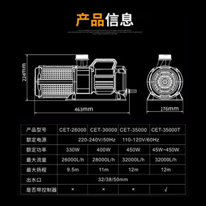 Sensenge Submersible Aquarium Pump CET Series Side Suction Water Circulation Filter Pump Black Plastic <b>Plugged</b>-in <b>Power</b> - Product Image 5