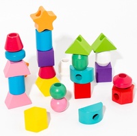 Jeu de perles en bois pour enfants, ensemble de cinq piliers, jouet éducatif pour la perception des couleurs et des formes, blocs de construction en bois arc-en-ciel