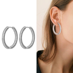 Pendientes de plata S925 con logotipo original para mujer con aro de diamante grande de alta calidad para boda o fiesta, regalo de cumpleaños - Product Image 2