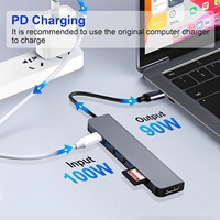 Adaptador USB C Hub 7 en 1, 4K HDTV, 100W PD, 3 USB-A, Lector de Tarjetas SD/TF, Estación de Acoplamiento USB C para PC, Laptop, MacBook