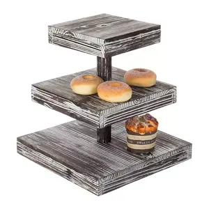 Vassoio per alimenti in legno del produttore supporto da Dessert in legno bruciato a 3 livelli per vassoio da cucina per soggiorno per feste