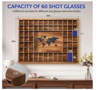 Grande vitrine en verre à liqueur de carte du monde 60 emplacements support en bois brun rustique pour salons bars cave à vin bijoux pierres coquille