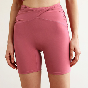 Wholesale Women's Cross Waist Ruched Biker Shorts High Waist Butt Lifting Yoga Shorts No Camel <b>Toe</b> Running Shorts Activewear - Product Image 6