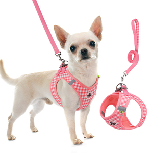 <span class=keywords><strong>2026</strong></span>年新作 通気性のあるチェック柄 猫犬用ハーネスとリードセット プリント入り 調整可能 ペットハーネス 小型犬 子猫用 - Product Image 2