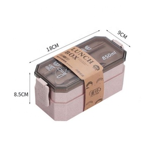 Contenedor de tapa plana Rectangular de paja de trigo portátil, fiambrera Tiffin Bento de plástico - Product Image 5