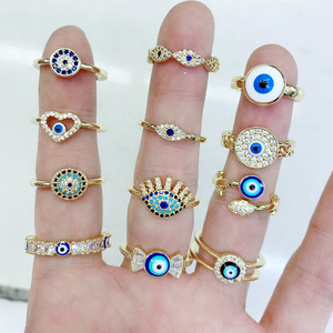 RM1511 Dainty Tiny Mini Mimaliste 18k Plaqué Or CZ Diamant Zircon Bleu Turc <span class=keywords><strong>Grec</strong></span> Evil Eyes Bonne Chance Anneaux De Protection - Product Image 1