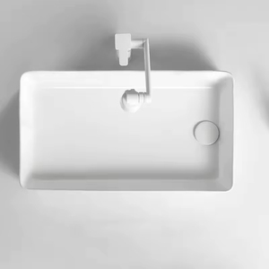 Lavabo de salle de bain rectangulaire moderne en céramique blanche à poser sur comptoir, avec montage monotrou pour robinet, idéal pour les projets hôteliers et <span class=keywords><strong>d</strong></span>'appartements - Product Image 4