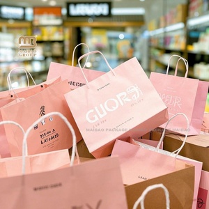 Bán buôn đầy đủ logo in mua sắm túi giấy với xử lý màu nâu và trắng Kraft túi giấy với logo riêng của bạn - Product Image 1