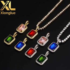 Collar de Moda con Colgante Cuadrado de Cobre con Incrustaciones de Circonitas Grandes y Coloridas, Joyería Popular para Hombre, Regalo - Product Image 4