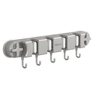 Support mural pour balai Sulij en acier inoxydable, clip multifonctionnel avec crochets pour rangement domestique et salle de bain - Product Image 5