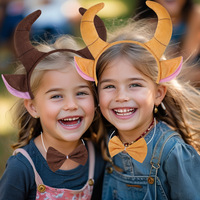 Ensemble bandeau et queue en fausse fourrure avec oreilles d'animaux en corne de vache et nœud papillon, personnalisable avec logo TREETIP, pour enfants, accessoires de fête d'Halloween et de cosplay