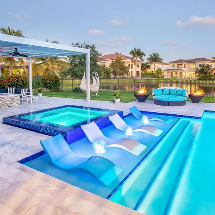 Suda yüzen dış mekan mobilyası plaj yüzme havuzu tatil villa ledge güneş yatakları için popüler salon sandalye