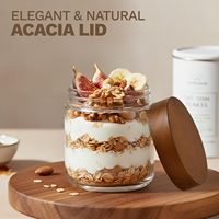 Bocaux en verre Mason de 8 oz avec couvercle hermétique en bois d'acacia, à large ouverture, réutilisables, lot de 4, pour pudding de chia, thé, café, collations, yaourt et épices