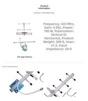 Antenne de communication directionnelle Yagi-Uda extérieure 4G/5G à cinq éléments, 6dBi, 433 MHz, à gain élevé, indice de protection IP67, fixation par vis