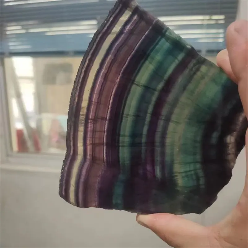 New Arrivals Rough Quartz Crystals Slices Healing Raw Gemstone Natural Rainbow Fluorite Slab For Decoration