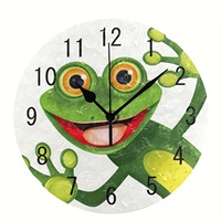 Design grenouille moderne MDF horloge murale mouvement à quartz affichage numérique avec aiguille décoration de la maison boîte à face unique emballée