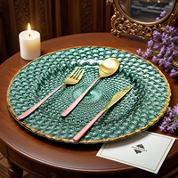 Assiettes de présentation en verre de 13 pouces pour mariage, ensemble d'assiettes de dîner en verre, assiettes de présentation dorées en verre pour la décoration de mariages