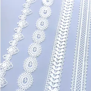 Spandex Nylon Jacquard Voile Milk Silk Net Embroidery Lace Trims In White