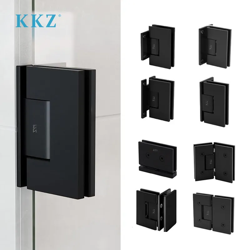KKZ Fabricant 8mm 10mm 12mm Porte en verre de douche trempé en acier inoxydable 316 noir mat Pinces à charnière