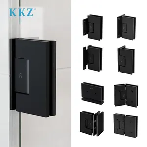 Glass Door Hinges KKZ Manufacturer 8mm 10mm 12mm Tempered Shower Glass Door 316 Stainless Steel Matte Black Mount Hinge Clamps