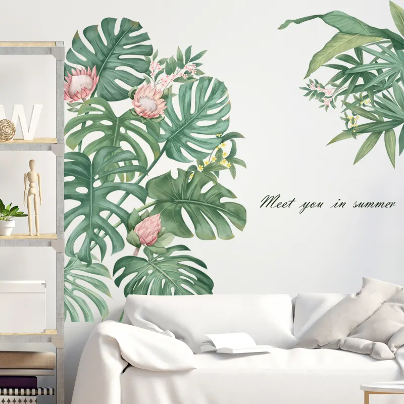 Green Plant Leaves Flower Wall Decal Fresh Plants Home Decor Wall Sticker For Living Room Bedroom TV Sofa Background Wall Decal