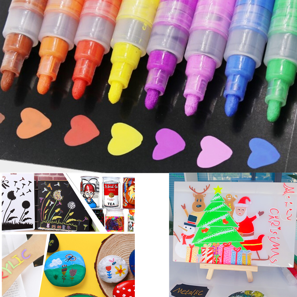 6mm Medium Tip Water Based Acrylic Paint Marker Pens For Rock Painting Canvas DIY Craft Glass Ceramic Wood Metal