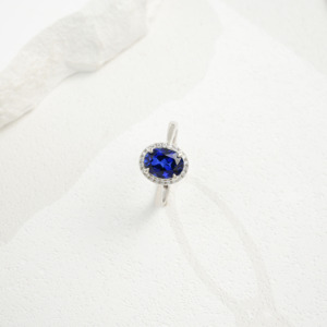 925 silver oval cultivated sapphire ring fashion surround single stone women's ring - Product Image 5
