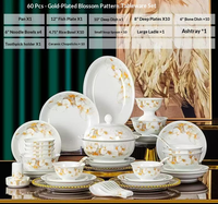Services de table en porcelaine fine à motifs floraux dorés, vaisselle élégante en céramique à fleurs dorées, fabriquée au Jiangxi, compatible lave-vaisselle/micro-ondes/four