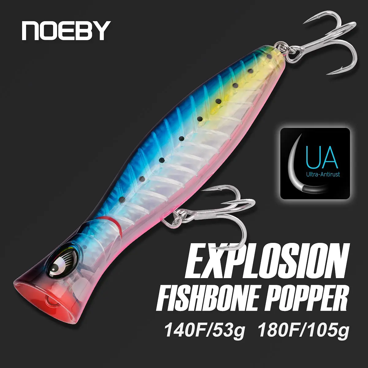 Noeby Fishbone Popper esca esca da pesca con grande superficie di selvaggina artificiale esca dura per Trolling esche da pesca in mare pesante