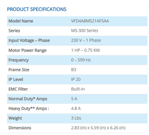MS300 ซีรีส์ VFD4A8MS21AFSAA 220V VFD เฟสเดียวสำหรับระบบอัตโนมัติของพัดลมปั๊มสายพานลำเลียง - Product Image 2