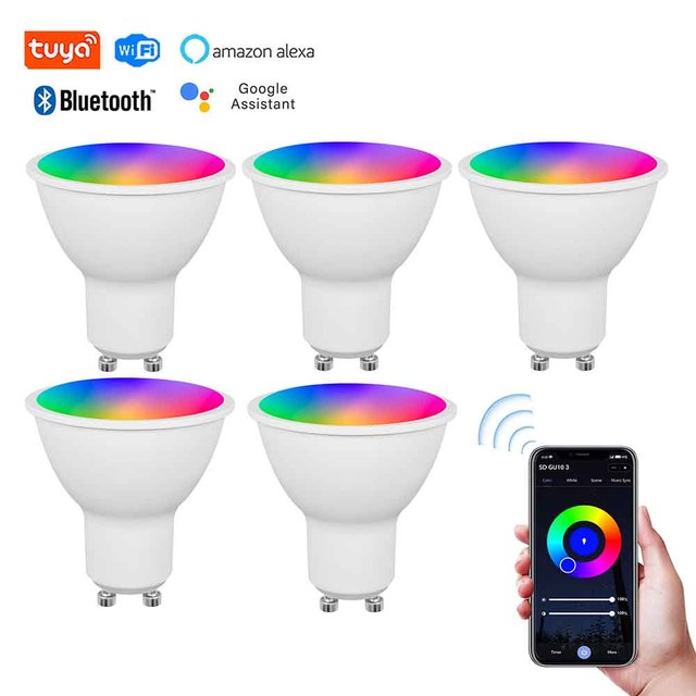 Tuya GU10 Smart Bulb 5W LED GU10 RGB 3CCT WiFi Dim to Warm GU10 Intelligent Spotlights