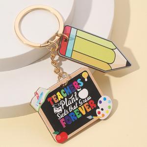 Regalo del Día del maestro Reloj despertador de madera Pizarra Bombilla <span class=keywords><strong>Gafas</strong></span> Portalápices Colgante Llavero para mujeres <span class=keywords><strong>Profesor</strong></span> Hainon 1670 - Product Image 4