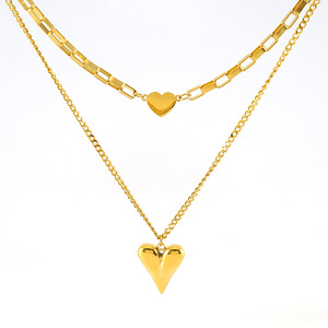 ZOGXIN Gold Heart Double Layer Necklace 18K Titanium Steel Pendant For Women Fashion Jewelry Leisure Wear - Product Image 5