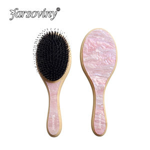 Brosse de luxe en bambou biologique et acétate de cellulose fabriquée à la main Brosse à cheveux démêlante à palette ovale Brosse plate en <span class=keywords><strong>Chantilly</strong></span> rose - Product Image 2
