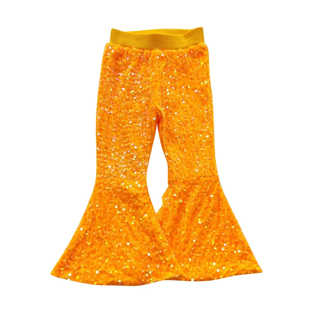 P0149 nouveau style boutique de vêtements pour enfants filles de haute qualité pantalon orange à sequins de taille haute à clochettes