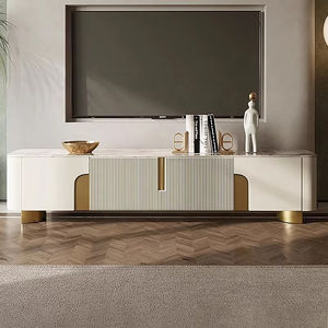 Moderno centro di intrattenimento <span class=keywords><strong>in</strong></span> pietra sinterizzata bianca per soggiorno mobile portaoggetti laterale per unità <span class=keywords><strong>TV</strong></span> con <span class=keywords><strong>Base</strong></span> <span class=keywords><strong>in</strong></span> metallo dorato - Product Image 2