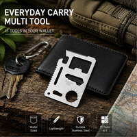 Couteau de survie multifonctionnel en métal de taille carte, pour le camping en plein air, 11 en 1, en acier inoxydable, avec étui en PU