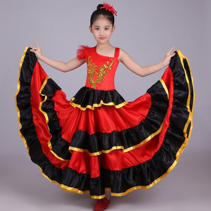 Robe Flamenco Pour Fille à Volants Rayés - Sans Bretelles, Paillettes - Costume Danse Espagnole, Carnaval, Halloween