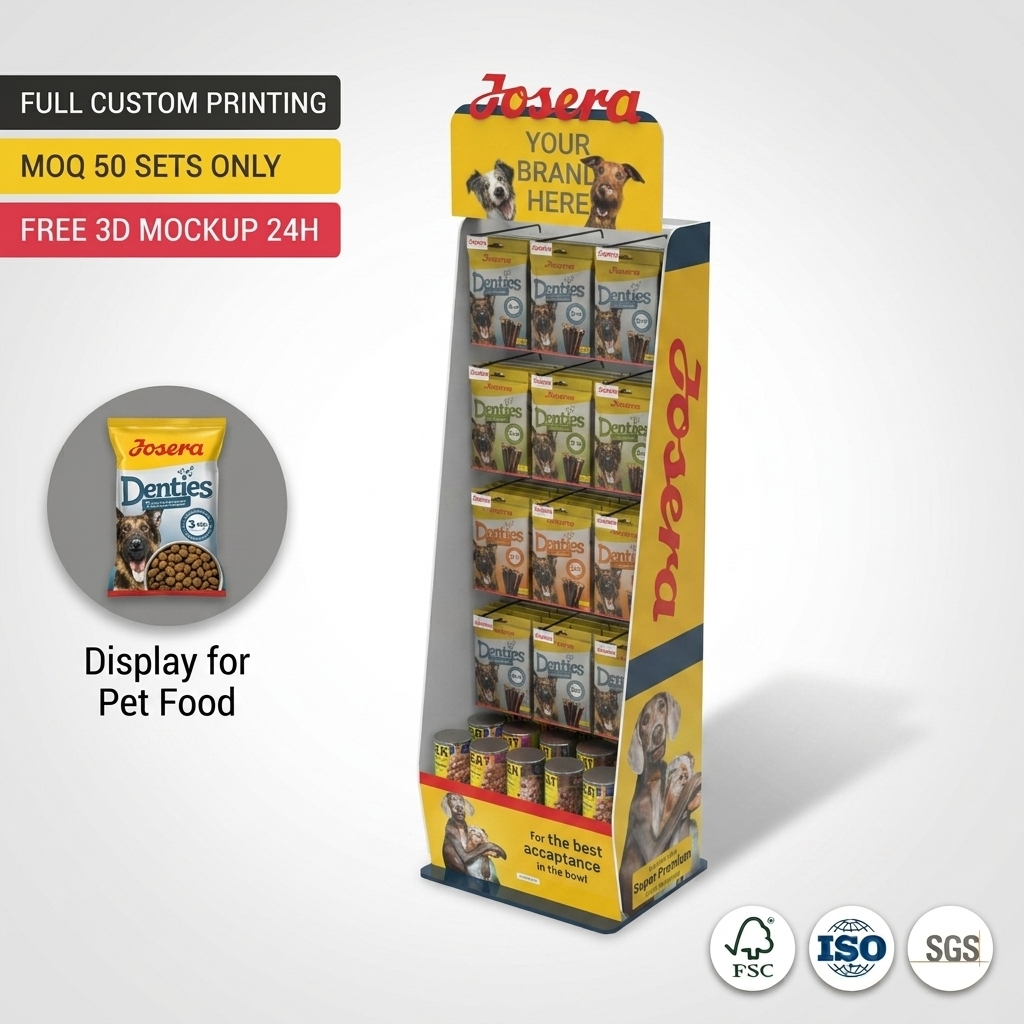 Customizable PVC Floor Display Stand for Pet Supplies | Durable Hooks Rack for Dog Food, Cat Food & Pet Store Essentials