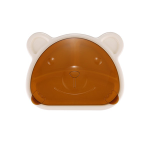 Assiette à dîner compartimentée pour enfant en forme d'ours avec couvercle, cuillère et fourchette, vaisselle de qualité alimentaire pour petites mains - Product Image 6