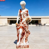 YOUFINE - Estatua de Dama de Mármol Tallada a Mano en Colores Mixtos, Escultura Europea de Figura Femenina con Cesta de Flores para Jardín Exterior o Villa
