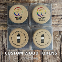 Jetons et pièces de monnaie personnalisés en bois de hêtre poli, motif art populaire, pour cafés