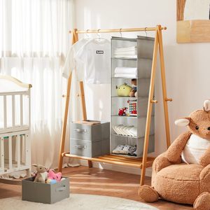 Hanging Closet Organizer 6 Tier Foldable Storage <b>Shelf</b> With <b>Hooks</b> For Bedroom Clothes Organization Light Grey - Product Image 2